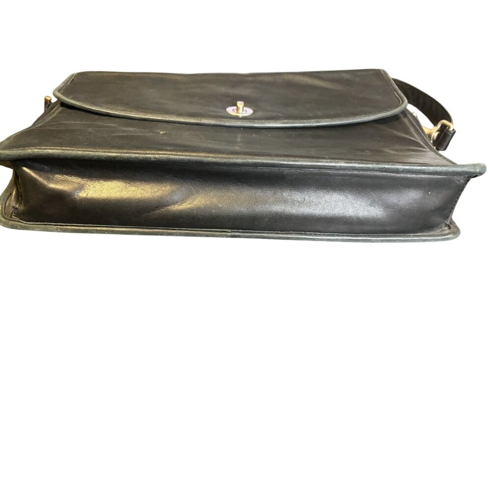 Vintage Black Leather Briefcase With Shoulder Strap Silver Clasp - Picture 3 of 15